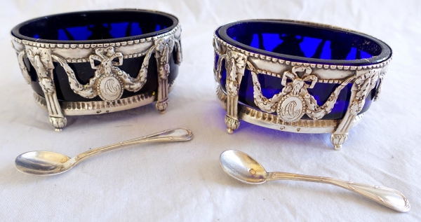 Pair of Louis XVI sterling silver and crystal salt cellars, 18th century