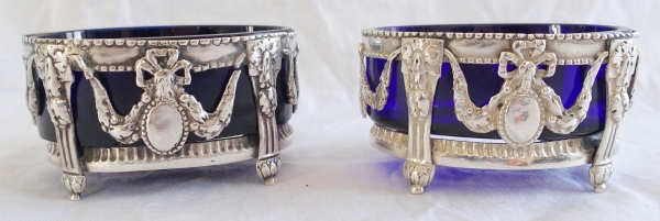 Pair of Louis XVI sterling silver and crystal salt cellars, 18th century