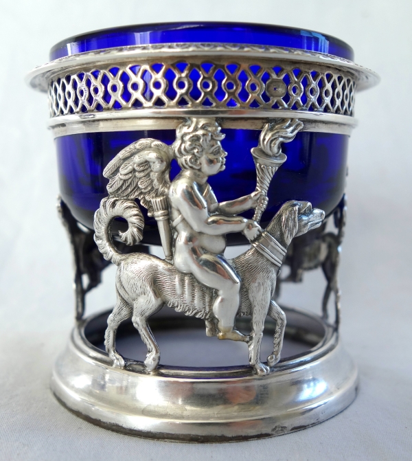 Paire de salerons / salières Empire à l'amour fidèle en Argent massif - poinçon Coq