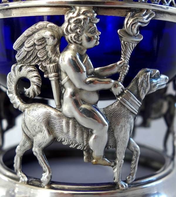 Paire de salerons / salières Empire à l'amour fidèle en Argent massif - poinçon Coq