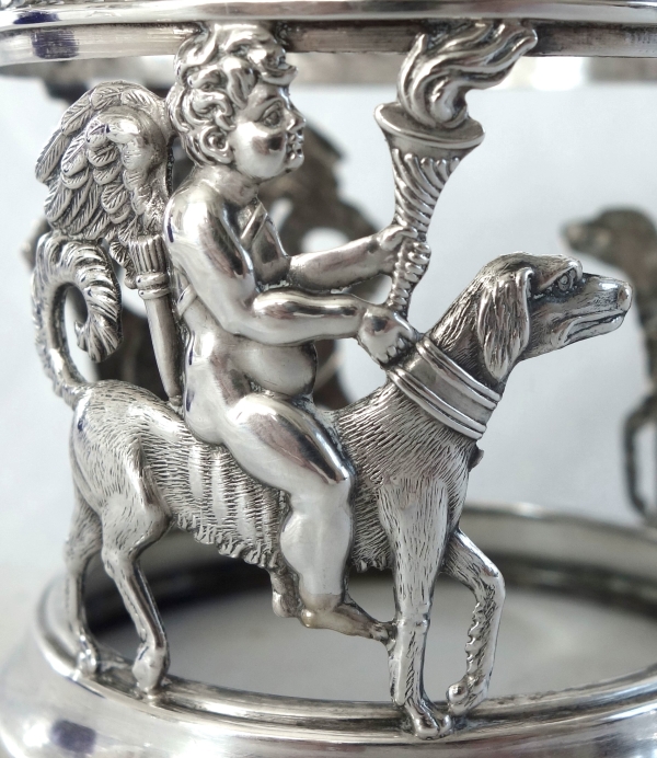 Paire de salerons / salières Empire à l'amour fidèle en Argent massif - poinçon Coq