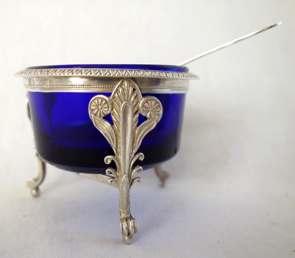 Paire de salerons / salières Empire en argent massif et cristal bleu - poinçon 2e Coq