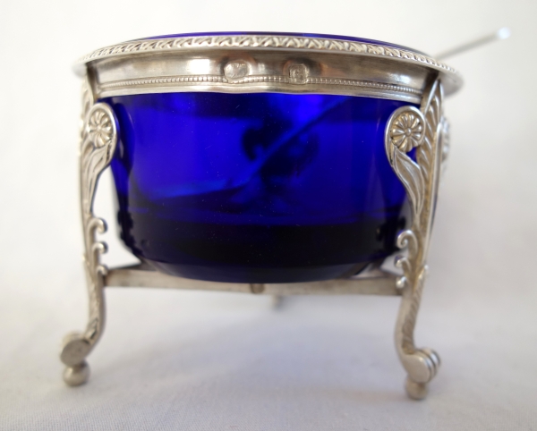 Paire de salerons / salières Empire en argent massif et cristal bleu - poinçon 2e Coq