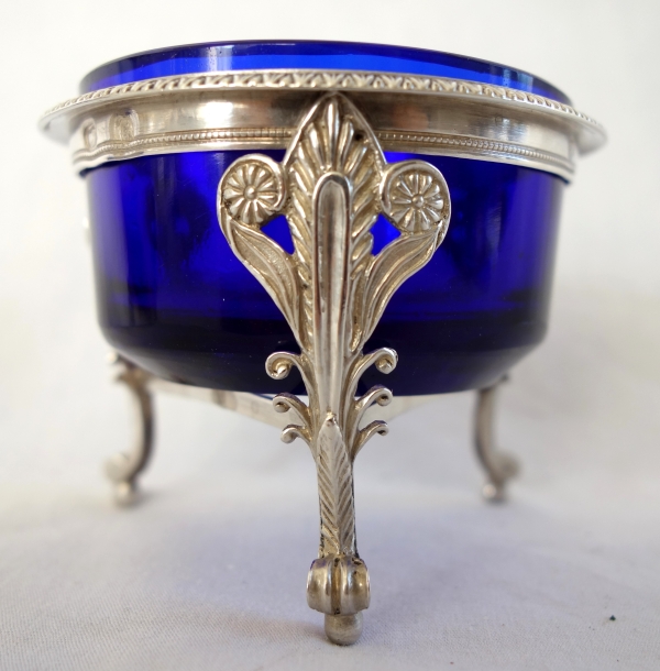 Paire de salerons / salières Empire en argent massif et cristal bleu - poinçon 2e Coq