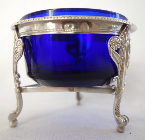 Paire de salerons / salières Empire en argent massif et cristal bleu - poinçon 2e Coq