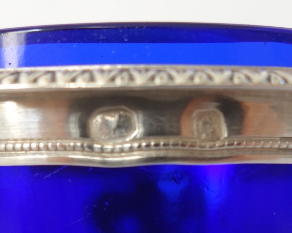 Paire de salerons / salières Empire en argent massif et cristal bleu - poinçon 2e Coq