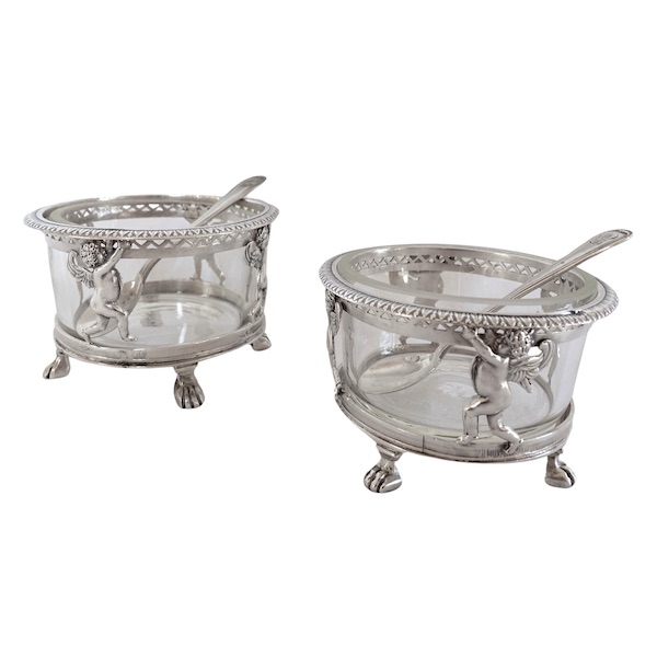 Pair of Empire sterling silver salt cellars, early 19th century production