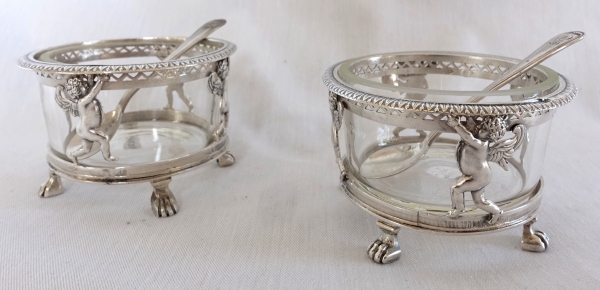 Pair of Empire sterling silver salt cellars, early 19th century production