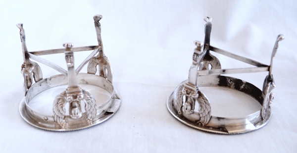 Pair of Empire sterling silver and crystal salt cellars, early 19th century