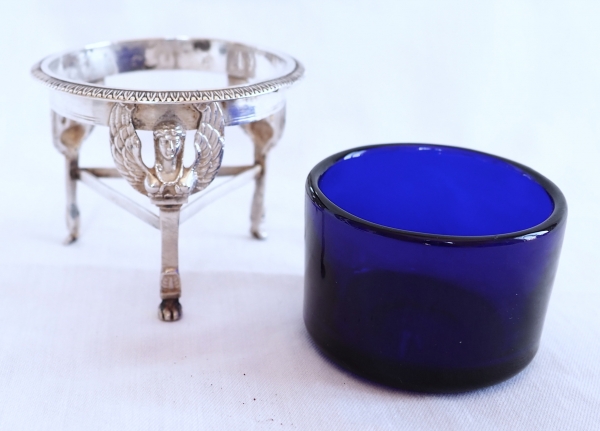 Pair of Empire sterling silver and crystal salt cellars, early 19th century