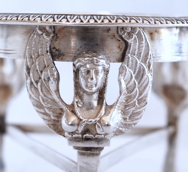 Pair of Empire sterling silver and crystal salt cellars, early 19th century