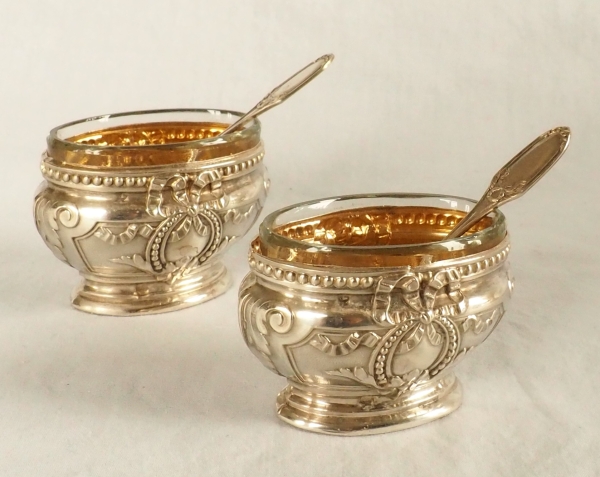 Pair of Louis XVI style sterling silver and vermeil salt cellars