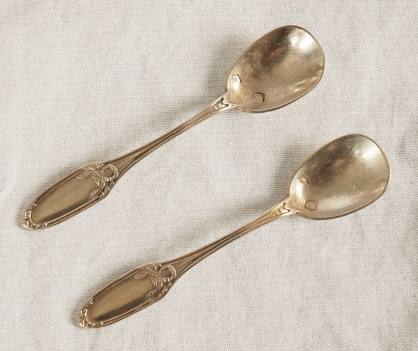 Pair of Louis XVI style sterling silver and vermeil salt cellars