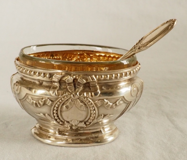 Pair of Louis XVI style sterling silver and vermeil salt cellars