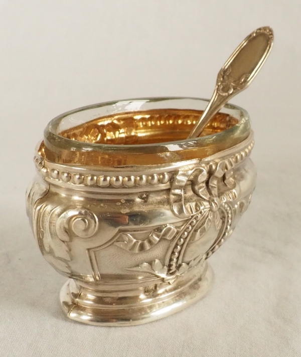 Pair of Louis XVI style sterling silver and vermeil salt cellars
