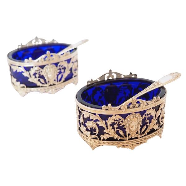 Pair of sterling silver salt cellars, Louis XVI style, late 19th century