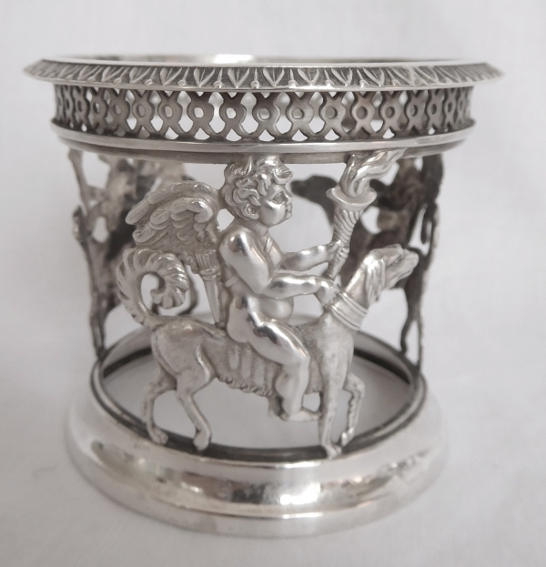 Paire de salières en argent massif à l'Amour Fidèle, époque Empire Restauration, poinçon coq