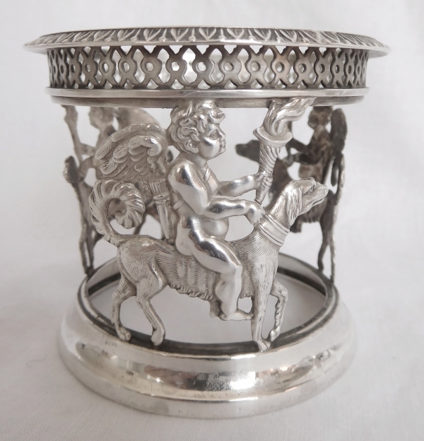 Pair of sterling silver salt cellars, cut crystal glasses, early 19th century production