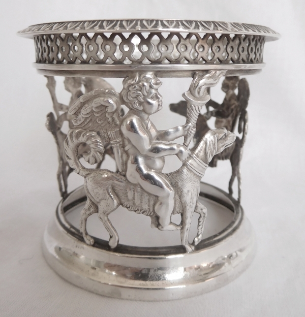 Paire de salières en argent massif à l'Amour Fidèle, époque Empire Restauration, poinçon coq