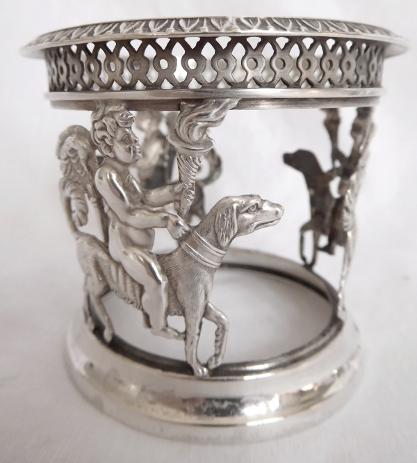 Pair of sterling silver salt cellars, cut crystal glasses, early 19th century production