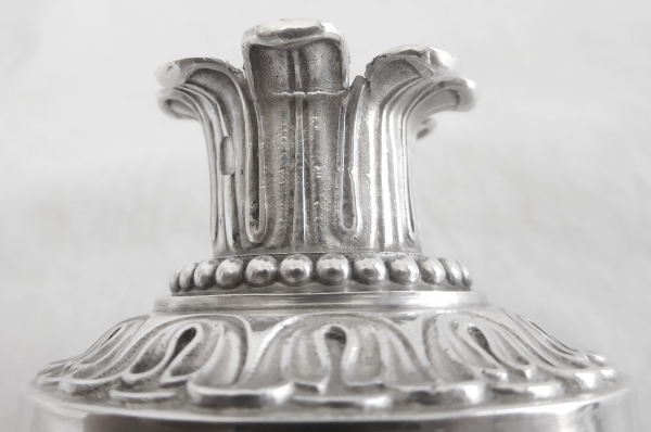 Pair of sterling silver salt cellars, cut crystal glasses, early 19th century production