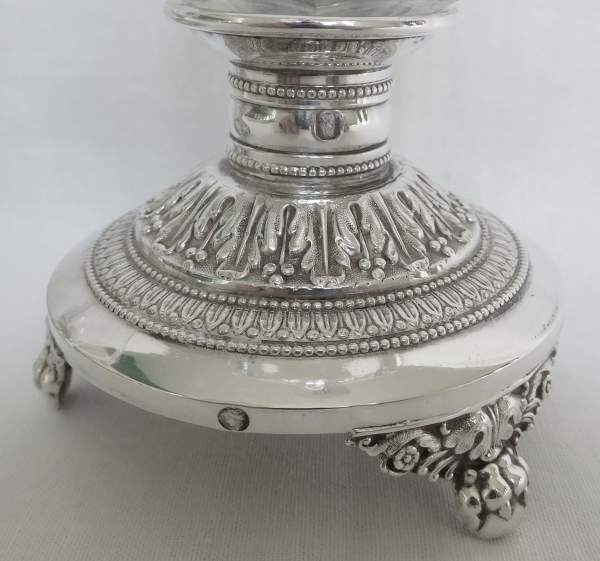 Pair of Empire sterling silver and crystal salt cellar, early 19th century