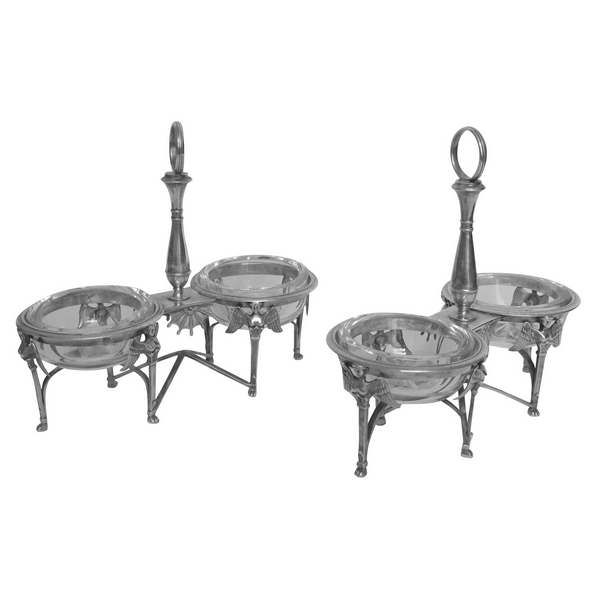 Antique French pair of sterling silver salt cellars, circa 1800