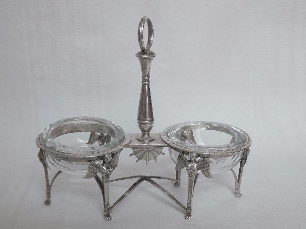 Antique French pair of sterling silver salt cellars, circa 1800