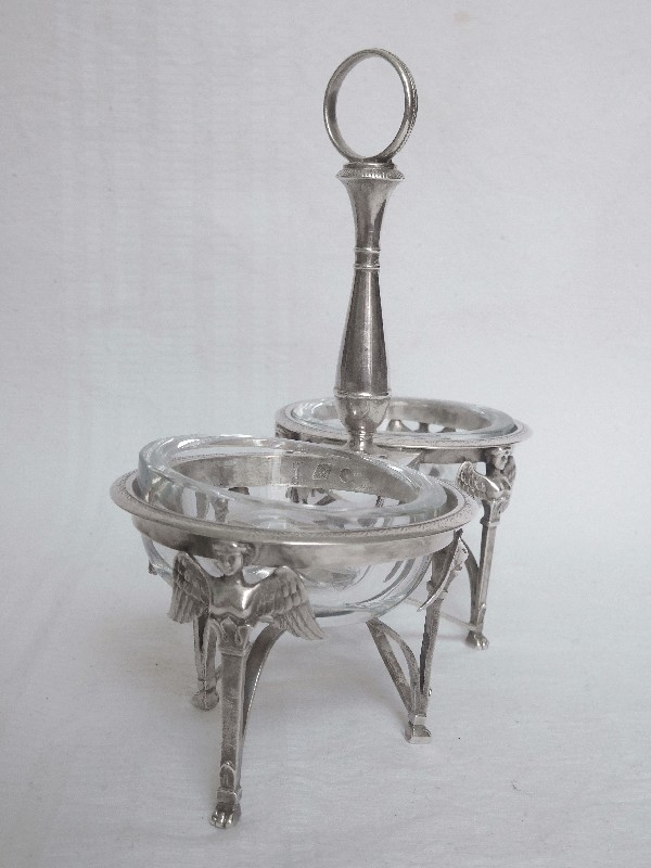 Antique French pair of sterling silver salt cellars, circa 1800