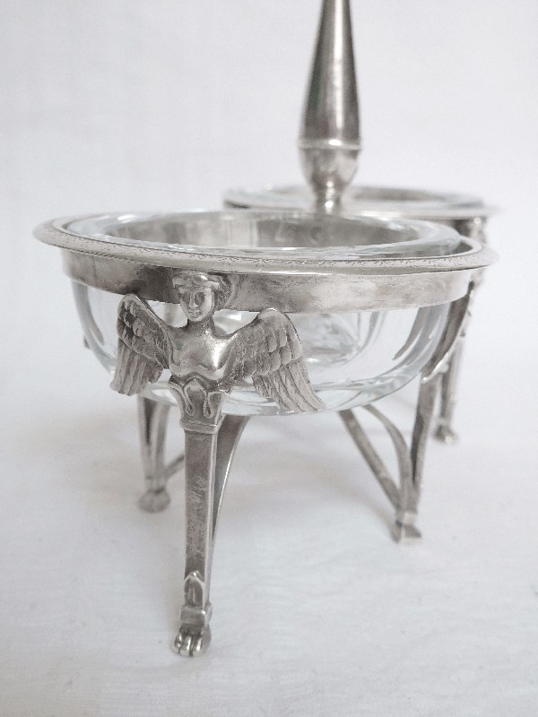 Antique French pair of sterling silver salt cellars, circa 1800