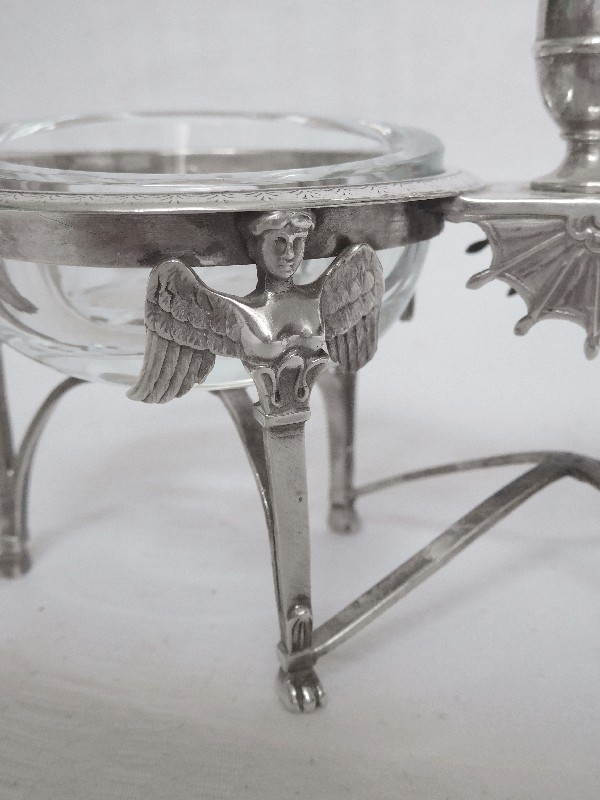 Antique French pair of sterling silver salt cellars, circa 1800