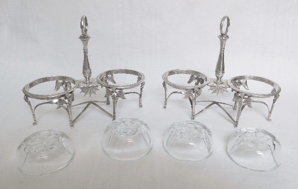 Antique French pair of sterling silver salt cellars, circa 1800