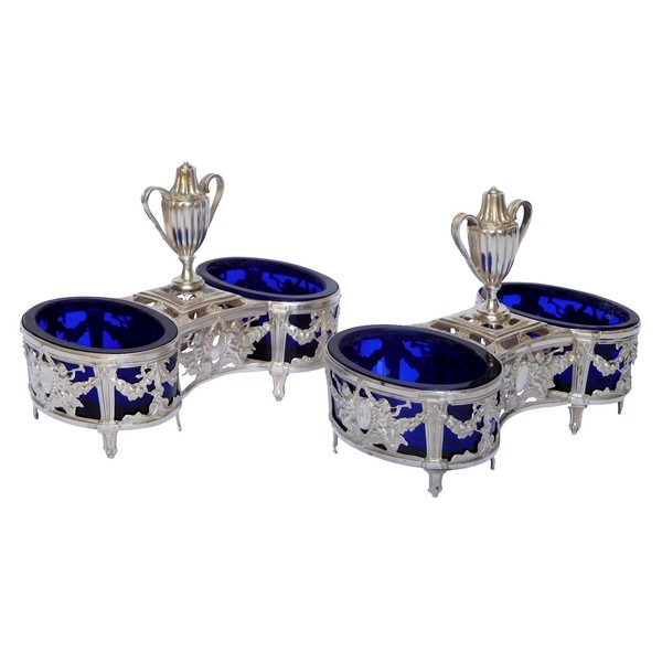 Pair of Louis XVI sterling silver double salt cellars - Paris 1784 - 18th century