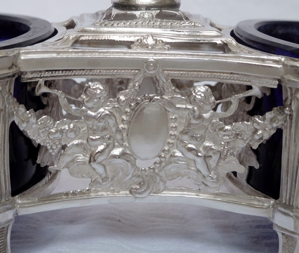 Paire de double salières d'époque Louis XVI en argent massif, poinçons Fermiers Généraux, Paris 1784