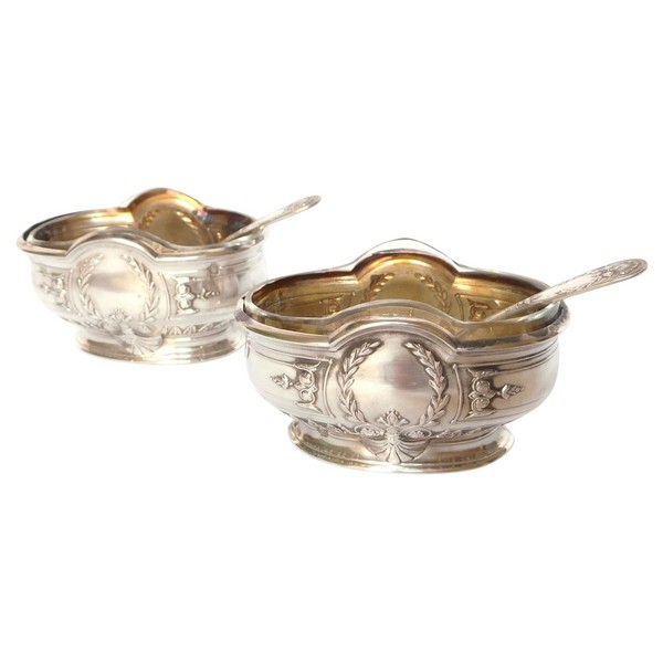 Pair of Empire style sterling silver and vermeil salt cellars