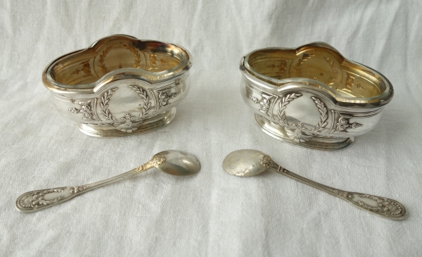 Pair of Empire style sterling silver and vermeil salt cellars