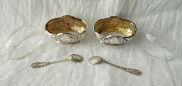 Pair of Empire style sterling silver and vermeil salt cellars