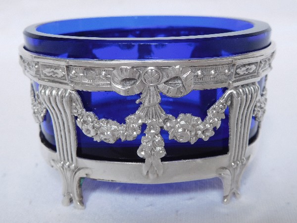 Pair of sterling silver salt cellars, late 19th century, Louis XVI style, Christofle