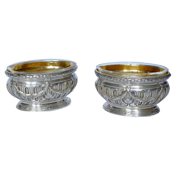 Puiforcat : pair of sterling silver and vermeil Louis XVI style salt cellars