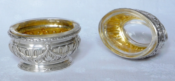 Puiforcat : pair of sterling silver and vermeil Louis XVI style salt cellars