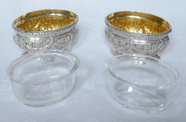 Puiforcat : pair of sterling silver and vermeil Louis XVI style salt cellars