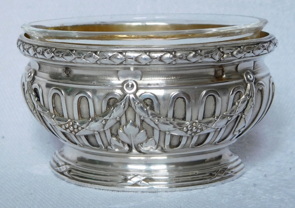 Puiforcat : paire de salières de style Louis XVI en argent massif et vermeil, poinçon Minerve