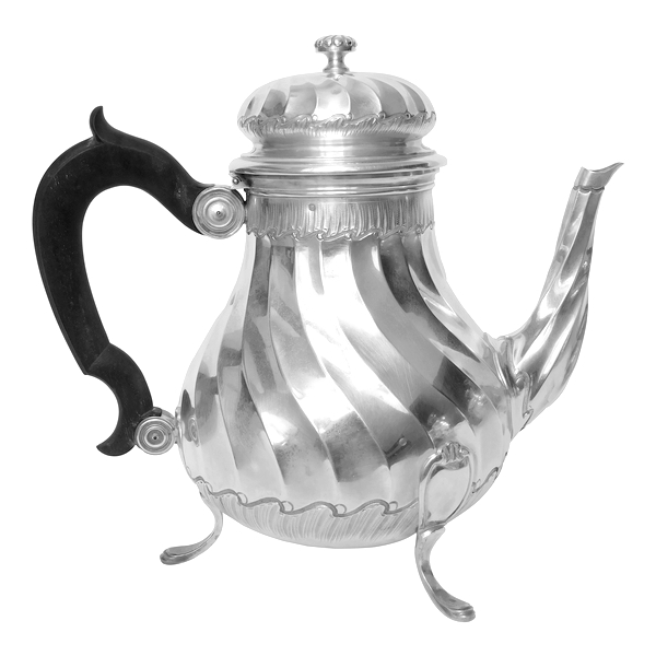 Tall sterling silver tea pot, Louis XV style, silversmith Puiforcat