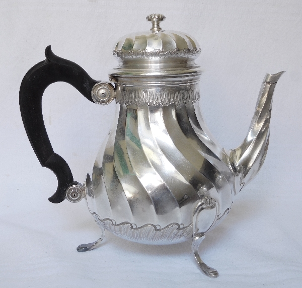 Tall sterling silver tea pot, Louis XV style, silversmith Puiforcat