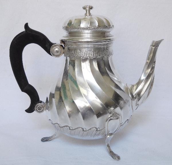 Tall sterling silver tea pot, Louis XV style, silversmith Puiforcat