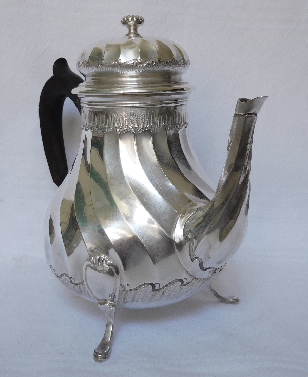 Tall sterling silver tea pot, Louis XV style, silversmith Puiforcat