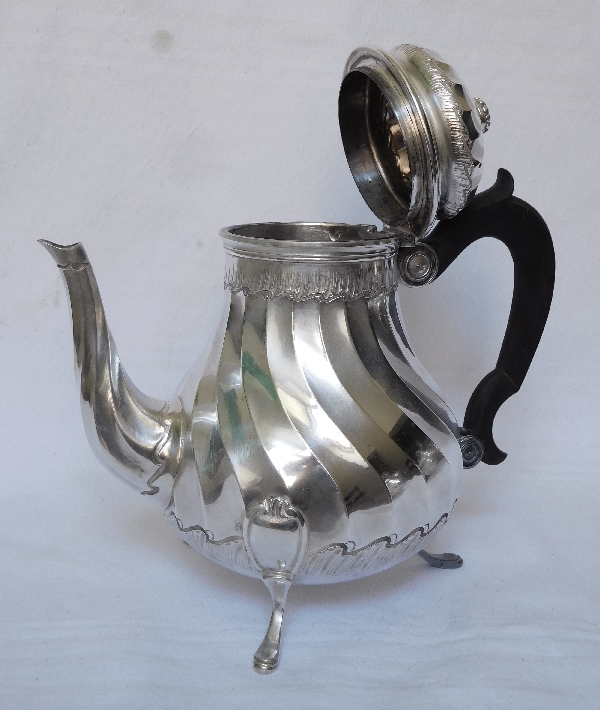 Tall sterling silver tea pot, Louis XV style, silversmith Puiforcat