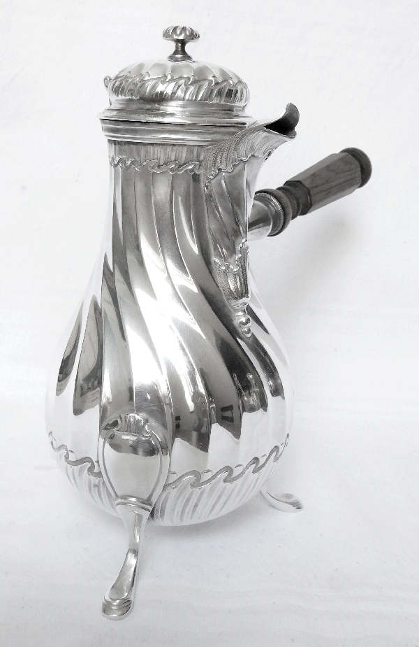 Tall sterling silver coffee pot, Louis XV style, silversmith Puiforcat - Lapar