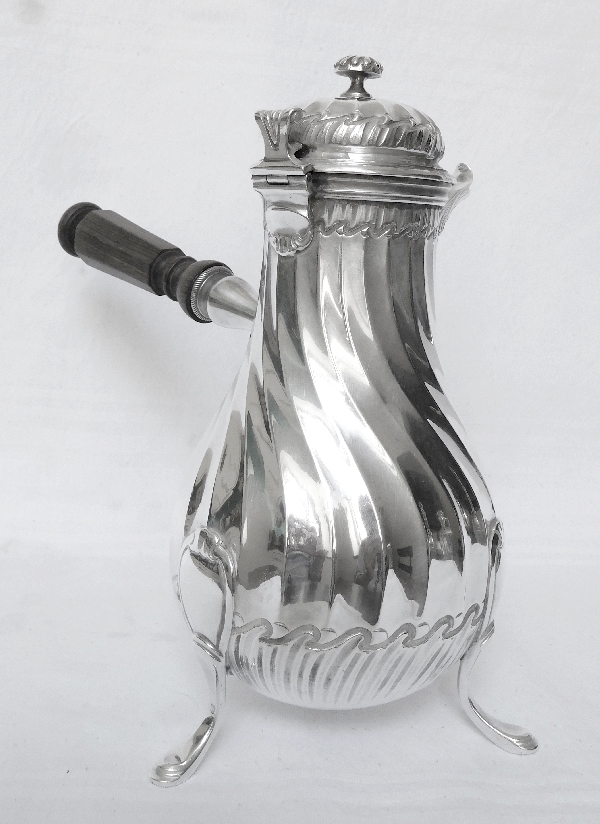 Tall sterling silver coffee pot, Louis XV style, silversmith Puiforcat - Lapar