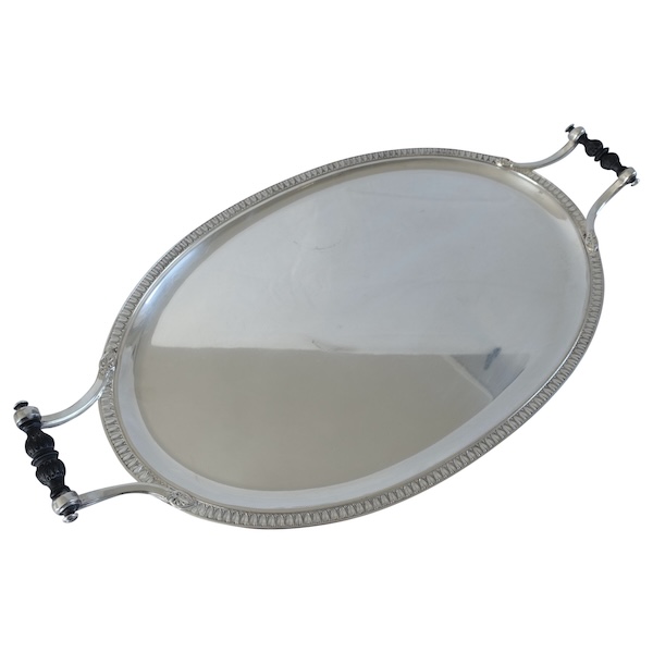 Large Empire style silver plate and ebony serving tray, late 19th century